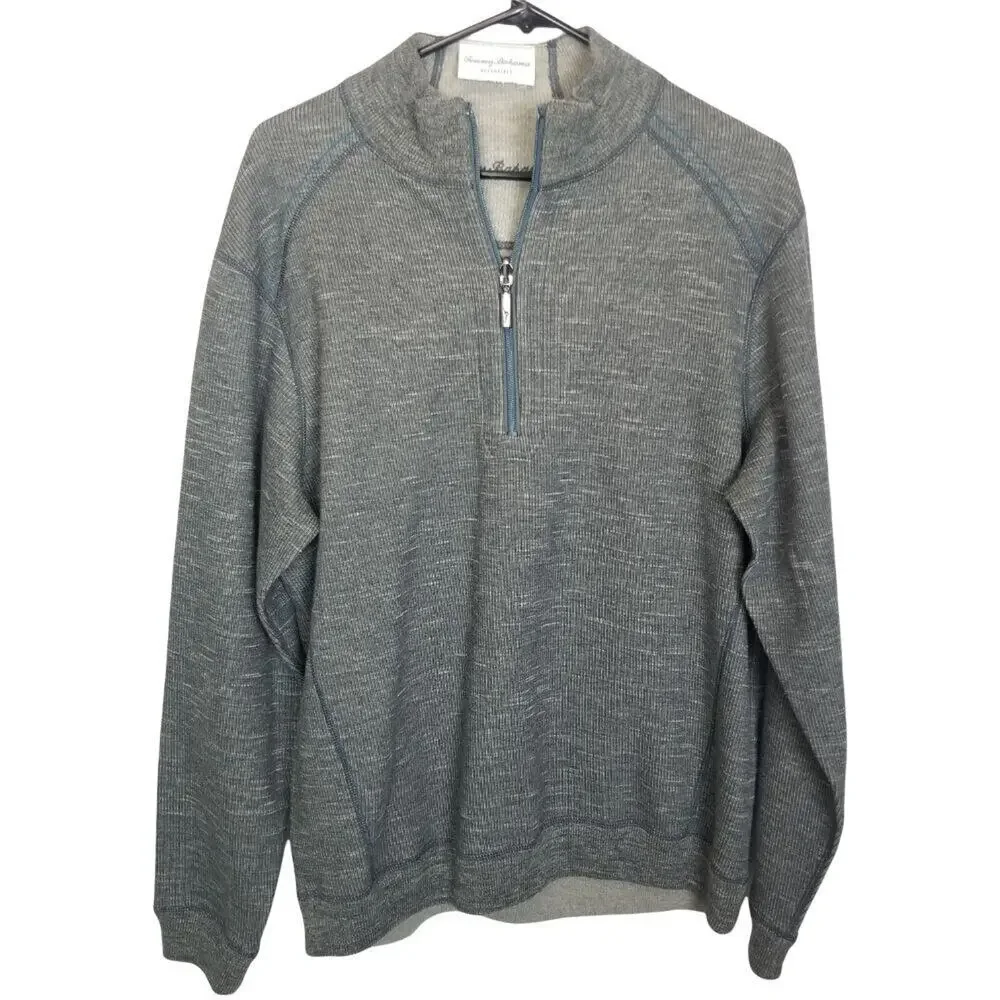 Tommy Bahama Mens Pullover Reversible Sweater Size L Minimalist 1/4 Zip Preppy